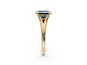 Solitaire Engagement Ring Setting for Fancy Blue Asscher Cut Center with V Split Shank and Bezel Head in Yellow Gold