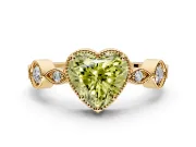 Vintage Station Engagement Ring Setting for Fancy Yellow Heart-Shaped Center with Accents and Prong Head in Yellow Gold