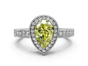 Milgrain Halo Engagement Ring Setting for Fancy Yellow Pear-Shaped Center with Wide Pave Band and Prong Head in Platinum