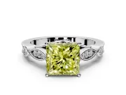 Solitaire Engagement Ring Setting for Fancy Yellow Princess Cut Center with Marquise and Bezel Accents and Prong Head in White Gold