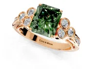 Cluster Engagement Ring Setting for Fancy Green Radiant Cut Center with Bezel Accent Clusters and Prong Head in Rose Gold