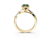 Baguette Engagement Ring Setting for Fancy Green Cushion Cut Center with Alternating Bar-Set Band and Prong Head in Yellow Gold