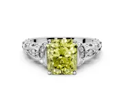 Solitaire Engagement Ring Setting for Fancy Yellow Radiant Cut Center with Filigree Band and Prong Head in Sterling Silver
