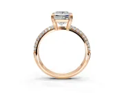 Solitaire Engagement Ring Setting for Princess Cut Center with Multi-Row Pave Accents and Basket Head in Rose Gold