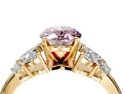 Leaf Cluster Engagement Ring Setting for Fancy Pink Oval Center with Marquise Accents and Prong Head in Yellow Gold