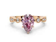 Solitaire Engagement Ring Setting for Fancy Pink Pear-Shaped Center with Milgrain Bezel Accents and Prong Head in Rose Gold