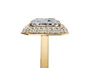 Halo Engagement Ring Setting for Radiant Cut Center with Plain Tapered Band and Prong Head in Yellow Gold