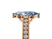 Solitaire Engagement Ring Setting for Fancy Blue Marquise Center with Engraved Pave Band and Prong Head in Rose Gold