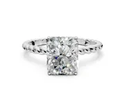 Solitaire Engagement Ring Setting for Radiant Cut Center with Plain Twisted Rope Band and Prong Head in White Gold