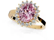 Starburst Halo Engagement Ring Setting for Fancy Pink Oval Center with Flat Cathedral Band and Prong Head in Yellow Gold