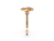 Halo Engagement Ring Setting for Heart-Shaped Center with Milgrain Frame, Pave Band and Prong Head in Rose Gold