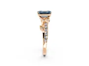 Leaf Motif Engagement Ring Setting for Fancy Blue Emerald Cut Center with Pave Band and Prong Head in Rose Gold