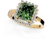 Starburst Halo Engagement Ring Setting for Fancy Green Radiant Cut Center with Flat Cathedral Band and Prong Head in Yellow Gold