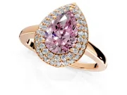 Halo Engagement Ring Setting for Fancy Pink Pear-Shaped Center with Plain Tapered Band and Prong Head in Rose Gold