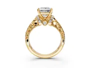 Solitaire Engagement Ring Setting for Princess Cut Center with Filigree Accent Basket and Prong Head in Yellow Gold