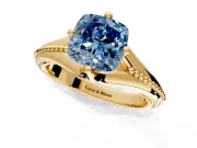 Solitaire Engagement Ring Setting for Fancy Blue Cushion Cut Center with Milgrain Cathedral Band and Prong Head in Yellow Gold
