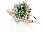 Small-Accent Cluster Halo Engagement Ring Setting for Fancy Green Pear-Shaped Center with Plain Band and Prong Head in Rose Gold