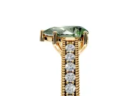 Solitaire Engagement Ring Setting for Fancy Green Pear-Shaped Center with Engraved Pave Band and Prong Head in Yellow Gold