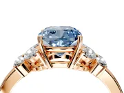 Solitaire Engagement Ring Setting for Fancy Blue Cushion Cut Center with Marquise Flower Shoulders and Prong Head in Rose Gold