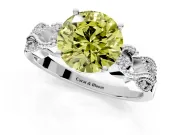 Leaf Engagement Ring Setting for Fancy Yellow Round Cut Center with Milgrain Accent Band and Prong Head in Platinum