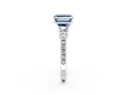 3 Stone Engagement Ring Setting for Fancy Blue Asscher Cut Center with Round Cut Side Accents and Prong Head in Platinum