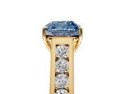 Solitaire Engagement Ring Setting for Fancy Blue Cushion Cut Center with Round Cut Channel Band and Prong Head in Yellow Gold