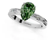 Solitaire Engagement Ring Setting for Fancy Green Pear-Shaped Center with Channel Baguette Band and Prong Head in Sterling Silver