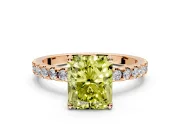Solitaire Engagement Ring Setting for Fancy Yellow Radiant Cut Center with Band of Accents and Prong Head in Rose Gold