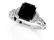 Solitaire Engagement Ring Setting for Fancy Black Radiant Cut Center with Filigree Band and Prong Head in White Gold