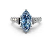 Solitaire Engagement Ring Setting for Fancy Blue Marquise Center with Pave Cathedral Shoulders and Prong Head in Platinum