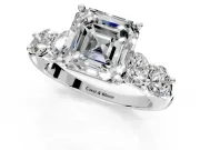 5 Stone Engagement Ring Setting for Asscher Cut Center with Graduated Accents and Prong Head in White Gold