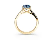 Solitaire Engagement Ring Setting for Fancy Blue Round Cut Center with Partway Pave Band and Prong Head in Yellow Gold
