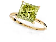Solitaire Engagement Ring Setting for Fancy Yellow Princess Cut Center with Straight Thin Band and Prong Head in Yellow Gold