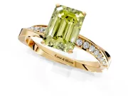 Side Accent Engagement Ring Setting for Fancy Yellow Emerald Cut Center with Accent Shoulders and Prong Head in Yellow Gold