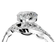Solitaire Engagement Ring Setting for Heart-Shaped Center with Pave Bypass Twist Band and Prong Head in White Gold