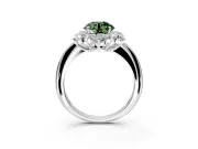 Small-Accent Cluster Halo Engagement Ring Setting for Fancy Green Round Cut Center with Plain Band and Prong Head in Sterling Silver