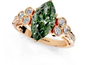 Cluster Engagement Ring Setting for Fancy Green Marquise Center with Bezel Accent Clusters and Prong Head in Rose Gold