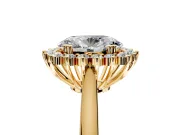 Starburst Halo Engagement Ring Setting for Oval Center with Thin Round-Wire Band and Prong Head in Yellow Gold
