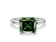 Hidden Halo Engagement Ring Setting for Fancy Green Asscher Cut Center with Thin Rounded Band and Prong Head in Sterling Silver