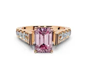Solitaire Engagement Ring Setting for Fancy Pink Emerald Cut Center with Pave Cathedral Shoulders and Prong Head in Rose Gold