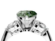 3 Stone Engagement Ring Setting for Fancy Green Heart-Shaped Center with Large Pear-Shaped Accents and Prong Head in White Gold
