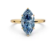 Low-Set Solitaire Engagement Ring Setting for Fancy Blue Marquise Center with Thin Plain Band and Prong Head in Yellow Gold