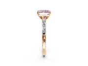 Baguette Engagement Ring Setting for Fancy Pink Radiant Cut Center with Alternating Bar-Set Band and Prong Head in Rose Gold