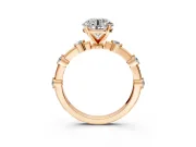 Solitaire Engagement Ring Setting for Round Cut Center with Bezel Station Band and Prong Head in Rose Gold