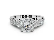Solitaire Engagement Ring Setting for Cushion Cut Center with Graduated Shared Prongs and Prong Head in Platinum
