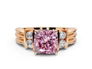 Solitaire Engagement Ring Setting for Fancy Pink Cushion Cut Center with Grooved Bar Accent Band and Prong Head in Rose Gold