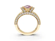 Pave Engagement Ring Setting for Fancy Pink Pear-Shaped Center with Curved Accent Rows, Openwork and Prong Head in Yellow Gold