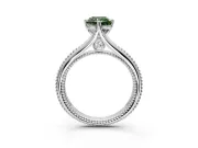 Solitaire Engagement Ring Setting for Fancy Green Radiant Cut Center with Milgrain Cathedral Band and Prong Head in Platinum