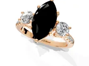 3 Stone Engagement Ring Setting for Fancy Black Marquise Center with Crossover Basket, Pave Band and Prong Head in Rose Gold