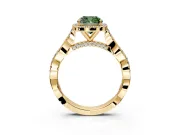 Halo Engagement Ring Setting for Fancy Green Cushion Cut Center with Twist Band and Prong Head in Yellow Gold